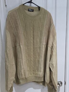 TORRAS Beige Knit & Suede Panel Sweater Size 52